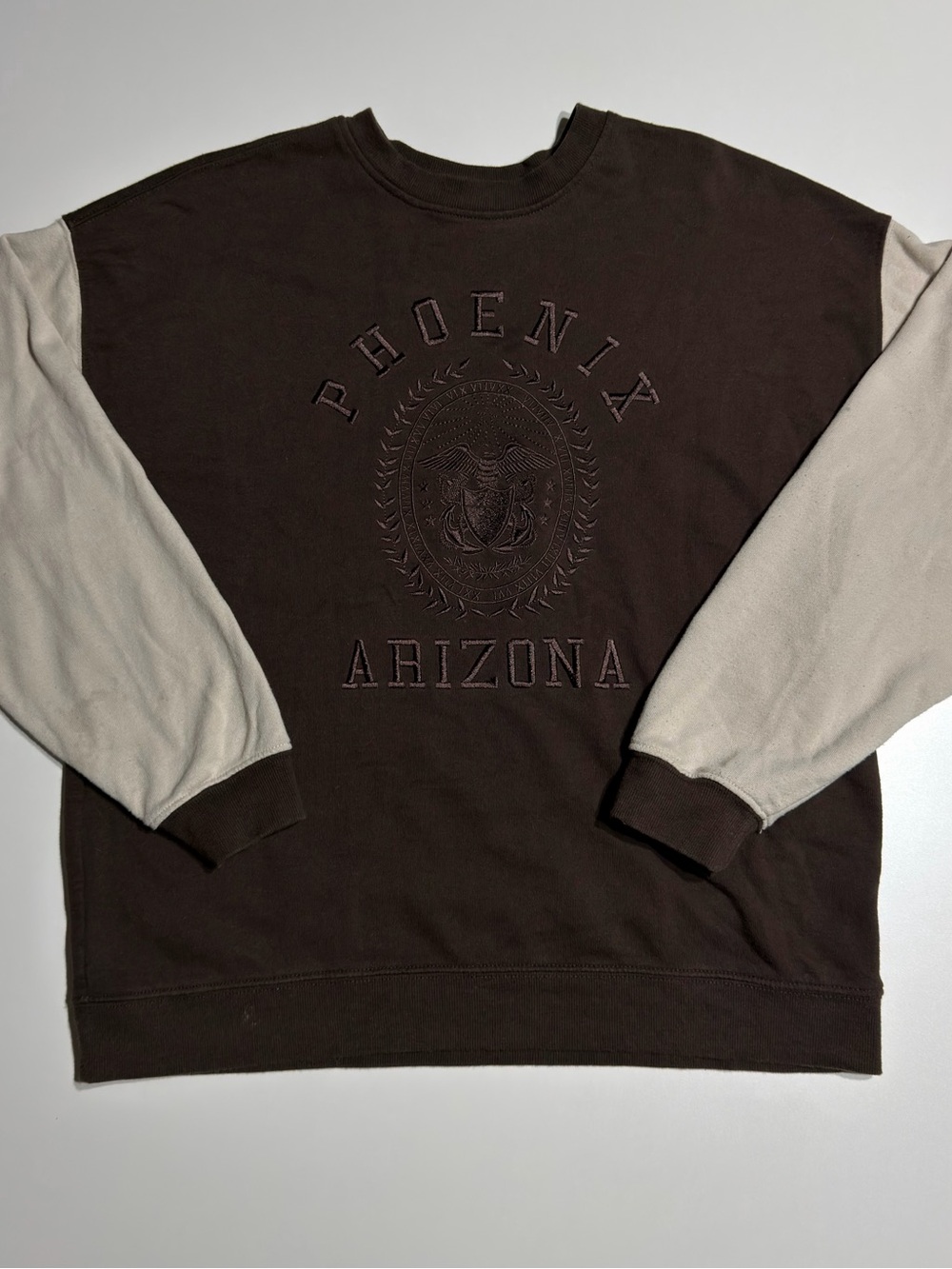 Garage Phoenix Arizona Two-Tone Crewneck Sweater - Brown and Cream